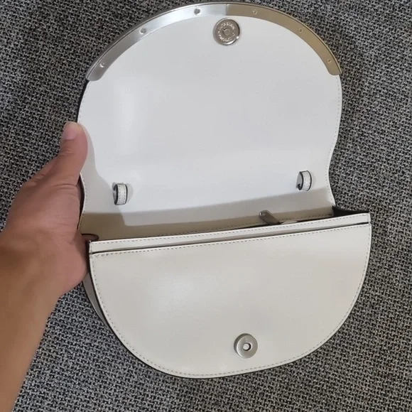 Sam Edelman Dinah Half Moon Handheld/Crossbody Small Bag White w/Silver Hardware - Picture 11 of 16
